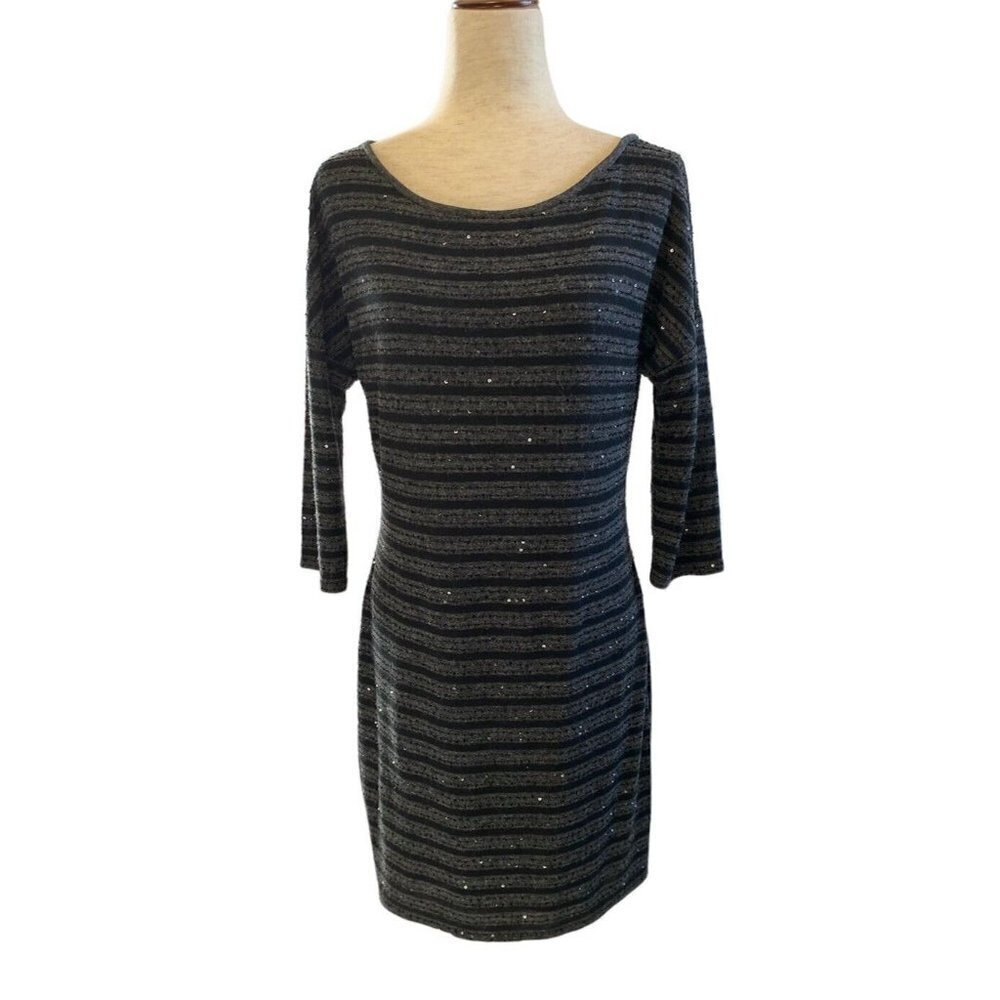 Vintage Express Black and Gray Striped Mini Dress